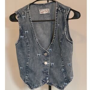Stoosh Vintage Denim Vest Embroidered Bows Size Small